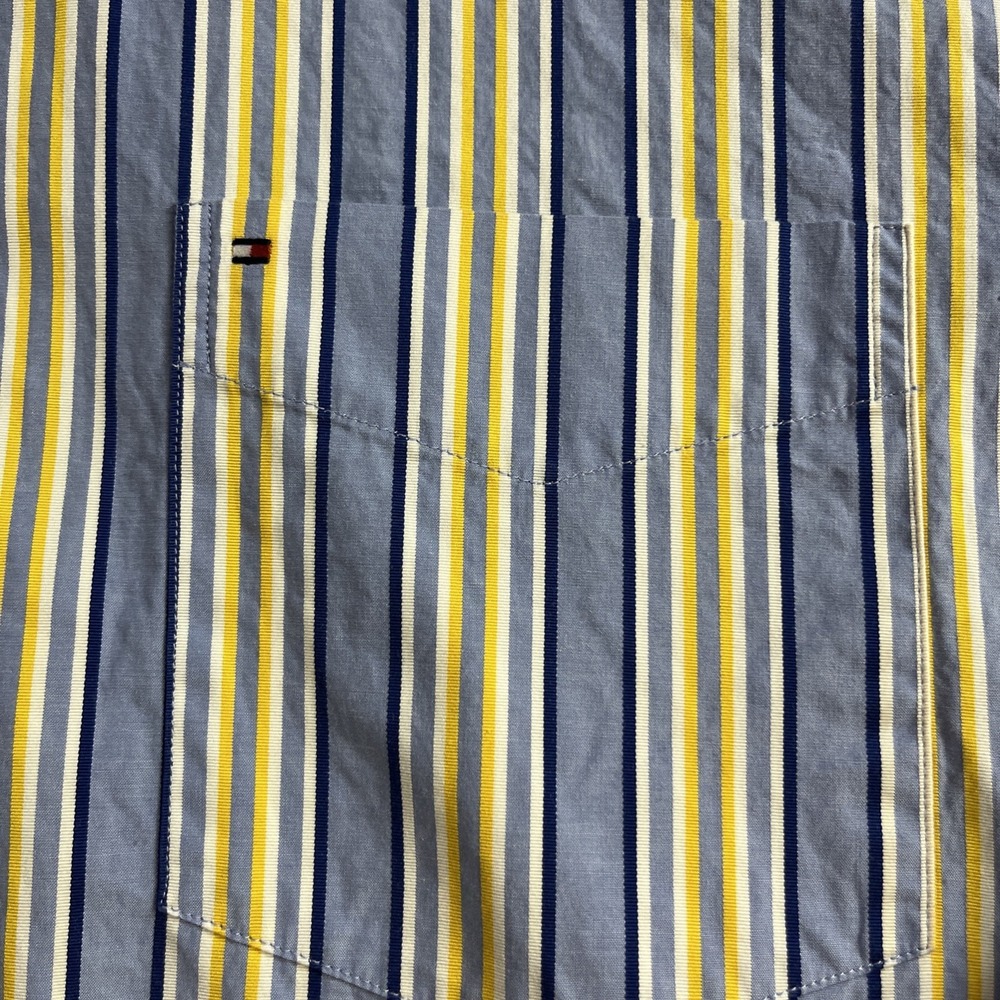 Tommy Hilfiger Mens XL Striped Button Down Shirt Blue Yellow 80s 2-Ply Fabric - Picture 2 of 8